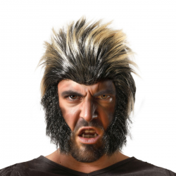 Peluca Hombre Lobo Negra con Mechas Rubias