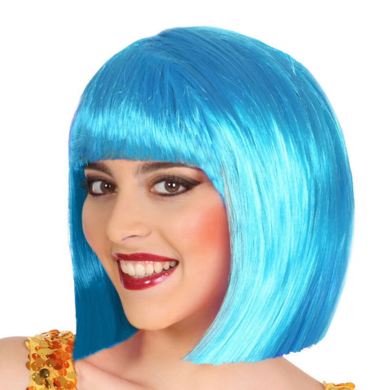 Peluca Corta Azul con Flequillo