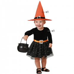 Disfraz Bruja Bebé con Sombrero Naranja y Vestido Estrellado