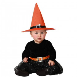Disfraz Bruja Bebé con Sombrero Naranja y Vestido Estrellado