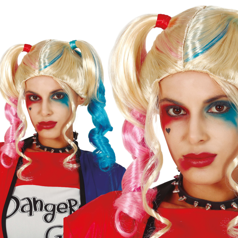 Peluca de Coletas Bicolor Harley Quinn