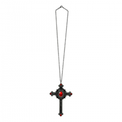 Collar Cruz Gótica con Gemas Rojas