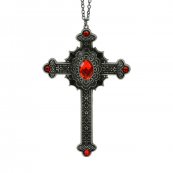 Collar Cruz Gótica con Gemas Rojas