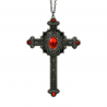 Collar Cruz Gótica con Gemas Rojas