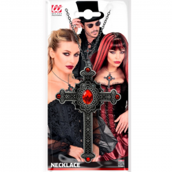 Collar Cruz Gótica con Gemas Rojas