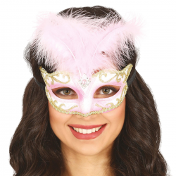 Antifaz Rosa con Pluma