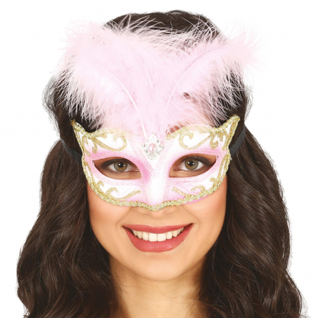 Antifaz Rosa con Pluma
