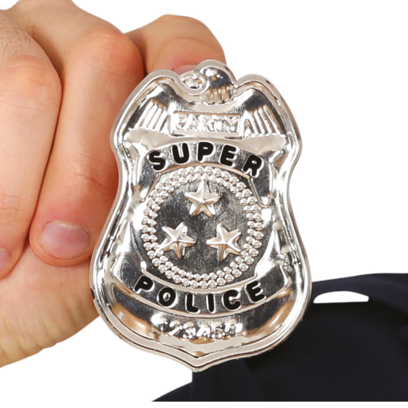 Placa Policía Metálica Plata 7 cm
