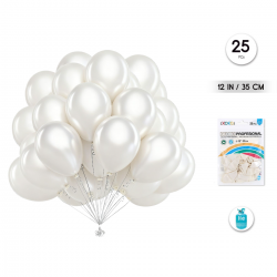 Globos Perla Blanco Látex 35 cm – Pack 25 Unidades